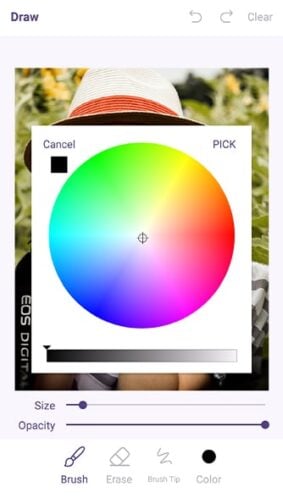 Photo Editor App Size and Opacity