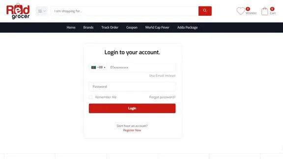 Red Grocer website login screenshot