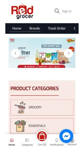 Red Grocer mobile app homepage screenshot